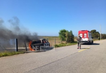 Homem e criança morrem após carro bater em poste e pegar fogo