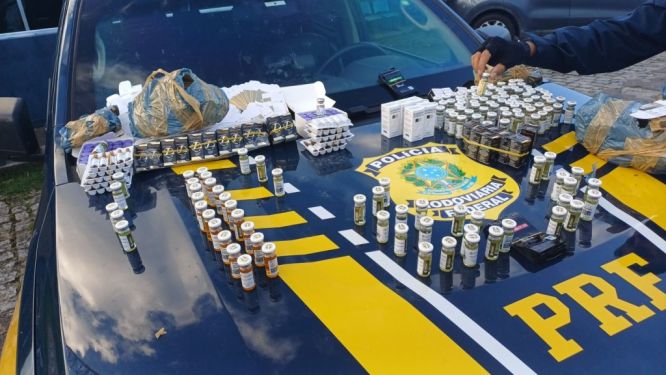 PRF apreende centenas de anabolizantes e medicamentos irregulares na BR 101
